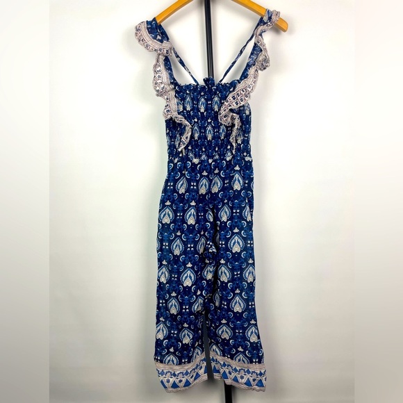 Sea New York Blue Floral Heart Boho Cotton Smocked Jumpsuit - Picture 1 of 14